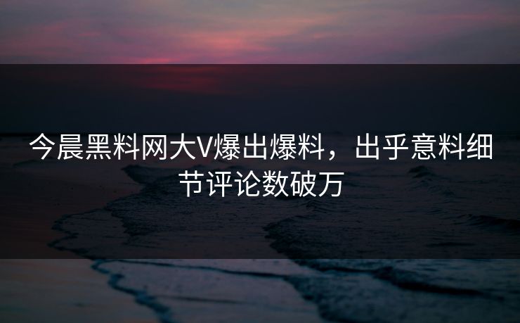 今晨黑料网大V爆出爆料，出乎意料细节评论数破万