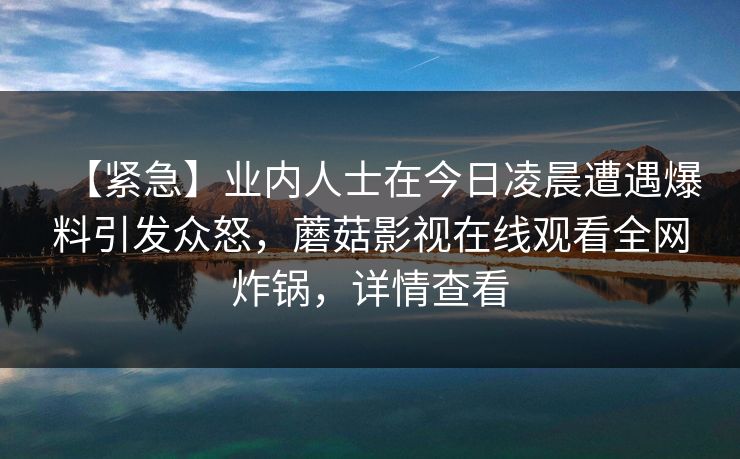 【紧急】业内人士在今日凌晨遭遇爆料引发众怒，蘑菇影视在线观看全网炸锅，详情查看
